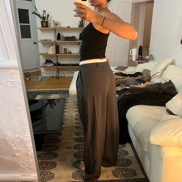 Grey Oak+Fort Wide Leg Trousers With White double Waist - Picture 6 of 6